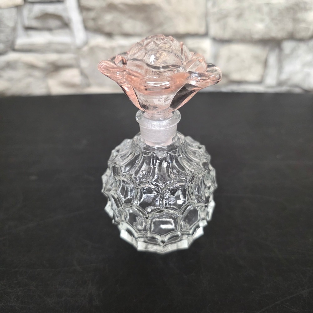 Irice Vintage Glass Perfume Bottle Pink Rose Stopper Extra Silver Dauber Decor - Picture 3 of 12